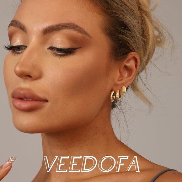 🆕 Women Gold Small Hoop Earrings Trendy Chunky Multiple Piercing Jewelry Gift - Picture 2 of 7